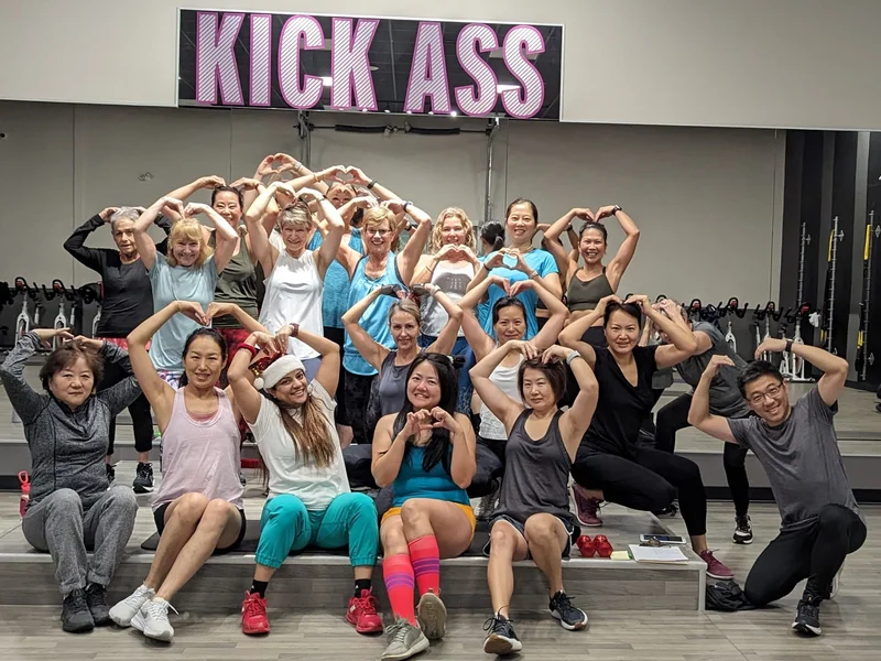 High-energy fitness class at gym