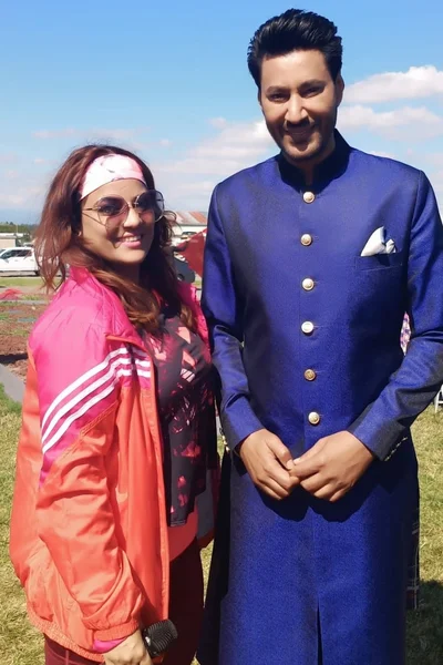 Gopika with Harbhajan Mann on the set of Punjabi movie PR
